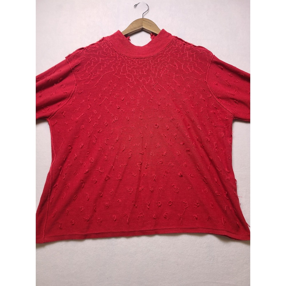 2XL Sweater Holiday Festive Red Faux Pearl Embellished Mock Neck Knit Cozy Warm